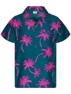 Funky Hawaiian Shirt Men Shortsleeve Frontpocket Hawaiian-Print Leaves Flowers Palm Shadow