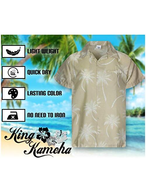 King Kameha Funky Hawaiian Shirt Men Shortsleeve Frontpocket Hawaiian-Print Leaves Flowers Palm Shadow