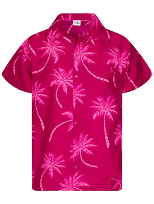 King Kameha Funky Hawaiian Shirt Men Shortsleeve Frontpocket Hawaiian-Print Leaves Flowers Palm Shadow