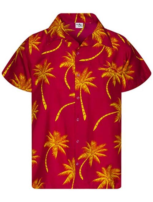 King Kameha Funky Hawaiian Shirt Men Shortsleeve Frontpocket Hawaiian-Print Leaves Flowers Palm Shadow