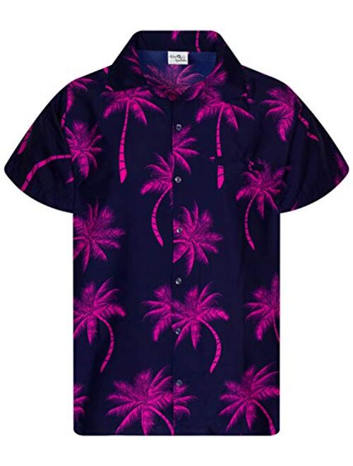 King Kameha Funky Hawaiian Shirt Men Shortsleeve Frontpocket Hawaiian-Print Leaves Flowers Palm Shadow