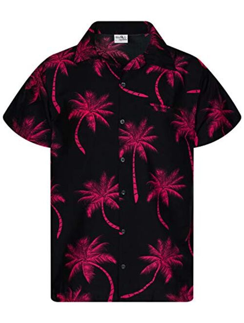 King Kameha Funky Hawaiian Shirt Men Shortsleeve Frontpocket Hawaiian-Print Leaves Flowers Palm Shadow