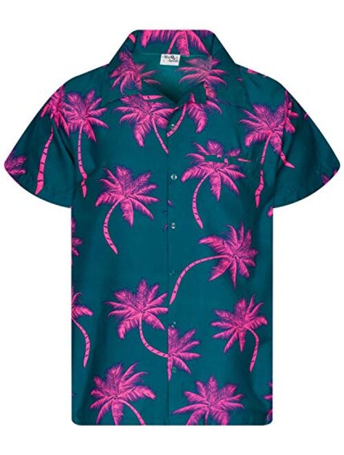 King Kameha Funky Hawaiian Shirt Men Shortsleeve Frontpocket Hawaiian-Print Leaves Flowers Palm Shadow