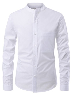 NEARKIN Mens Longsleeve Mandarin China Collar Button Down Casual Shirts