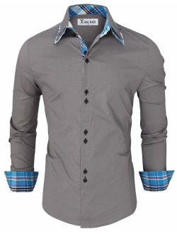 TAM WARE Mens Trendy Slim Fit Inner Checkered Button Down Shirt