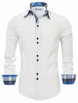 TAM WARE Mens Trendy Slim Fit Inner Checkered Button Down Shirt