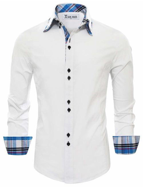 TAM WARE Mens Trendy Slim Fit Inner Checkered Button Down Shirt