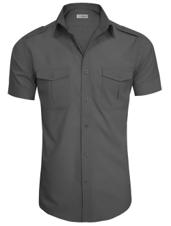 TAM WARE Men's Regular-Fit Short-Sleeve Casual Plain Button Down Dress Shirts