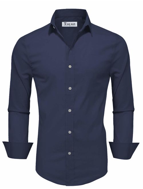 TAM WARE Men's Regular-Fit Short-Sleeve Casual Plain Button Down Dress Shirts