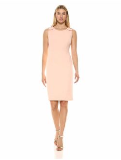 Women's Round Neck Sheath with Buckle Shoulder Detail Dress