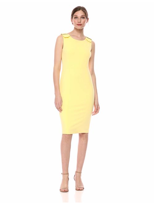 Calvin Klein Women's Round Neck Sheath with Buckle Shoulder Detail Dress