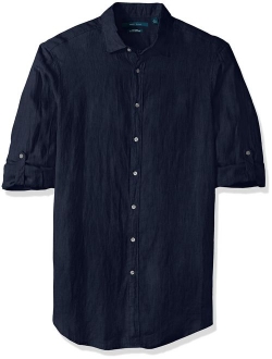 Men's Big and Tall Solid Rolled-Sleeve Linen Shirt