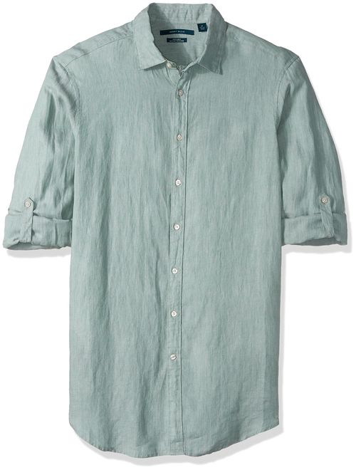 Perry Ellis Men's Big and Tall Solid Rolled-Sleeve Linen Shirt