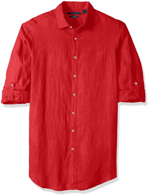 Perry Ellis Men's Big and Tall Solid Rolled-Sleeve Linen Shirt