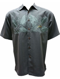 Bamboo Cay Men's Chest Bird of Paradise Tropical Style Embroidered Hawaiian Button Down Shirt