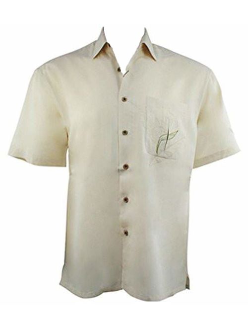 Bamboo Cay Men's Chest Bird of Paradise Tropical Style Embroidered Hawaiian Button Down Shirt