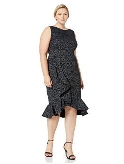 Women's Plus Size Sleeveless Midi Sheath with Ruffle Hem Dress