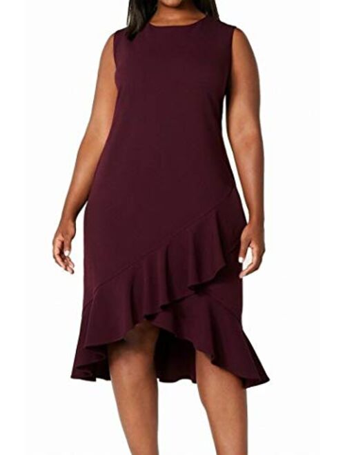 Calvin Klein Women's Plus Size Sleeveless Midi Sheath with Ruffle Hem Dress