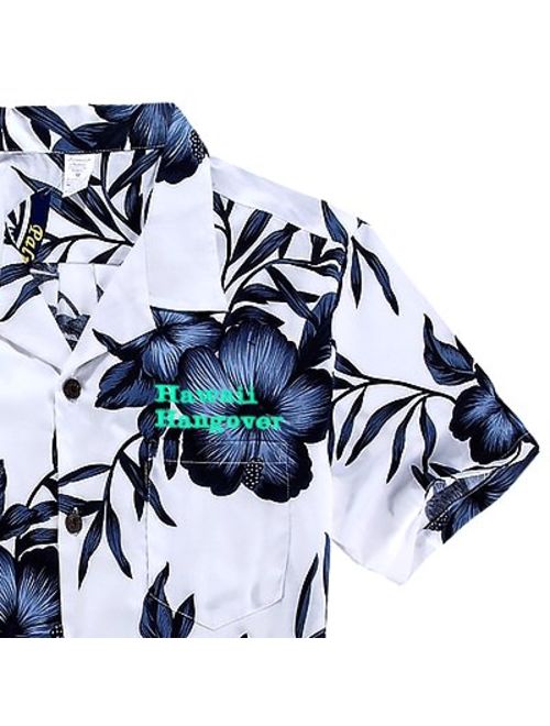 Palm Wave Men's Hawaiian Shirt Aloha Shirt in White Navy