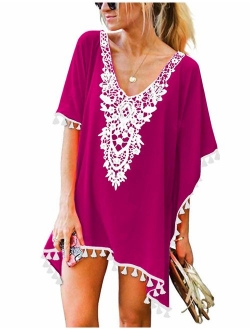 CPOKRTWSO Women's Crochet Chiffon Tassel Swimsuit Beach Bikini Cover Ups for Swimwear