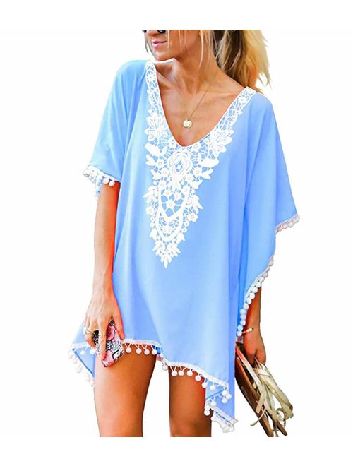 CPOKRTWSO Women's Crochet Chiffon Tassel Swimsuit Beach Bikini Cover Ups for Swimwear