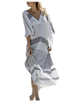 Bsubseach Women Bathing Suit Cover Up Ethnic Print Kaftan Beach Maxi Dresses