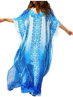 Bsubseach Women Bathing Suit Cover Up Ethnic Print Kaftan Beach Maxi Dresses