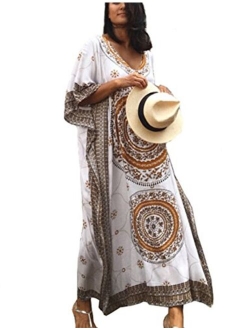 Bsubseach Women Bathing Suit Cover Up Ethnic Print Kaftan Beach Maxi Dresses