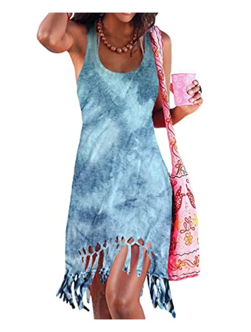 pinziko Women's Summer Sleeveless Beach Dress Bikini Cover Up Tank Vacation Dresses(5 Colors S-2XL)