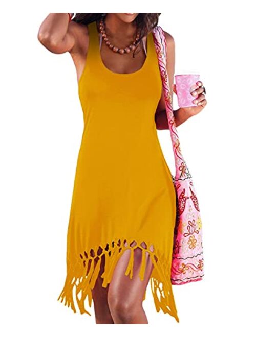 pinziko Women's Summer Sleeveless Beach Dress Bikini Cover Up Tank Vacation Dresses(5 Colors S-2XL)