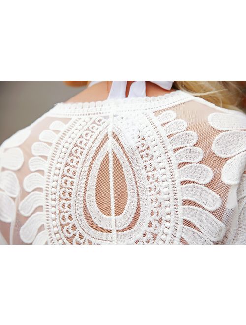 DQdq Women's Lace Cardigan Cover Ups Beachwear Cotton