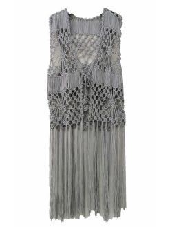 Sleeveless Long Fringe Crochet Vest Beach Bikini Cover up Hippie Clothes for Women Free Size Summer Beachwear