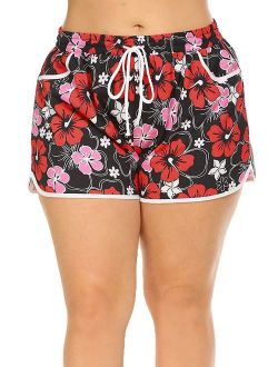 Womens Plus Size Tropical Print Board Shorts Swimwear Swim Trunk Bottoms