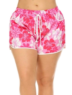 Womens Plus Size Tropical Print Board Shorts Swimwear Swim Trunk Bottoms