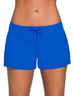 Women's Solid Swimwear Trunks Adjustable Swim Shorts Stretch Board Shorts Swimsuit Bottoms Pants Plus Size S-3XL