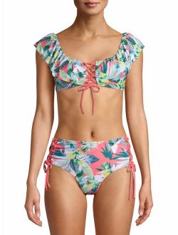 Vigoss Women's Ruffle Off-the-Shoulder Lace-Up Swimsuit, 2-Piece