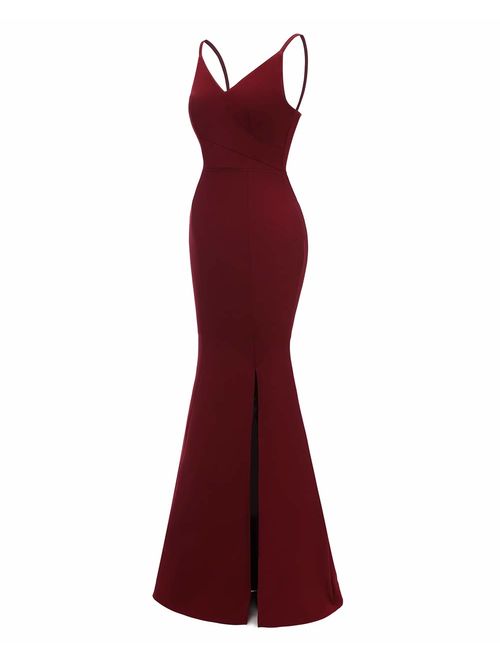 Chowsir Women Sexy Backless Long Cocktail Bridesmaid Slip Evening Prom Dress