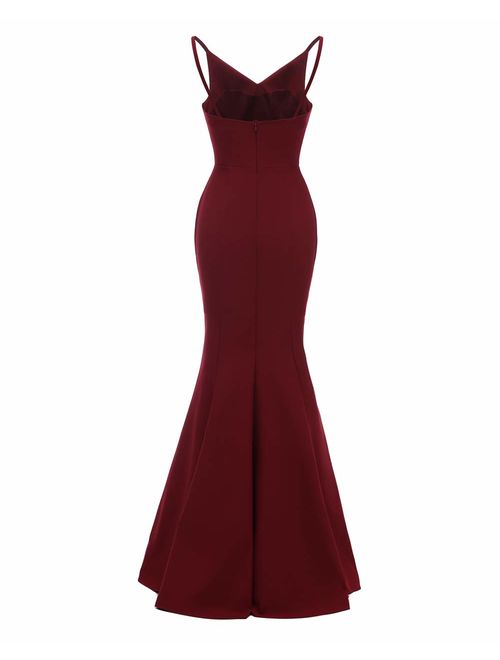 Chowsir Women Sexy Backless Long Cocktail Bridesmaid Slip Evening Prom Dress