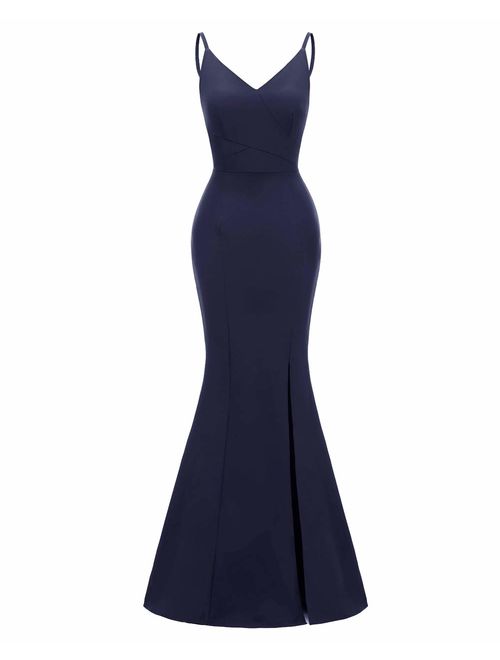 Chowsir Women Sexy Backless Long Cocktail Bridesmaid Slip Evening Prom Dress