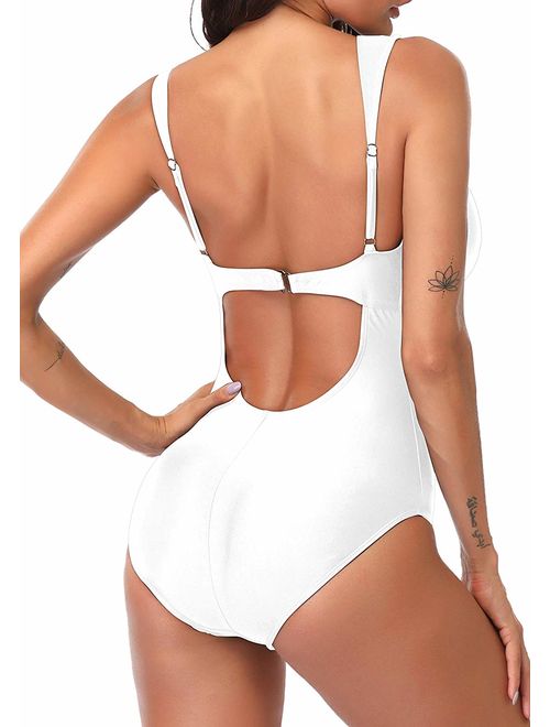 B2prity High Neck One Piece Swimsuits for Women V-Neckline Tummy Control Swimwear Mesh Beach Bathing Suit Slimming Swimsuits