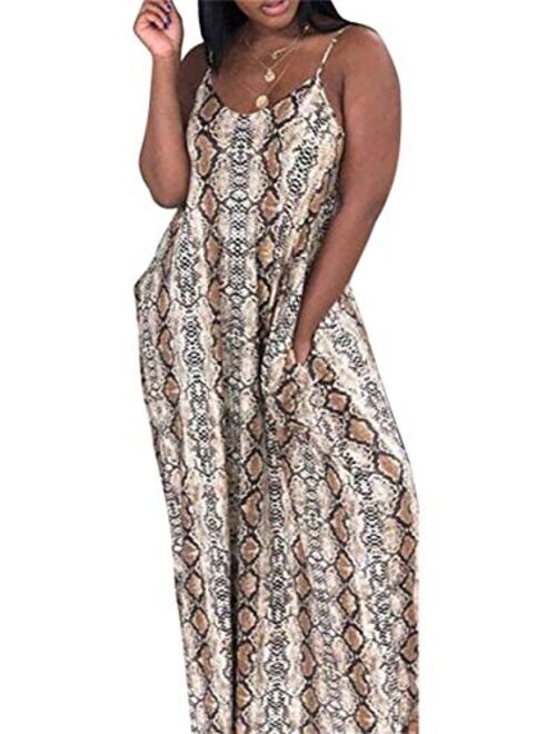 Voghtic Women Casual Floral Print Maxi Dress Spaghetti Strap Backless Loose Long Maternity Dresses