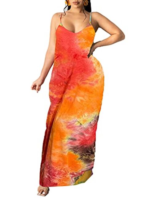 Voghtic Women Casual Floral Print Maxi Dress Spaghetti Strap Backless Loose Long Maternity Dresses