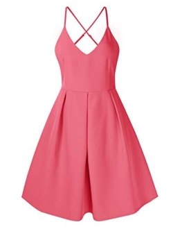 GlorySunshine Women's Deep V Neck Adjustable Spaghetti Straps Dress Sleeveless Sexy Backless Cocktail Party Dresses