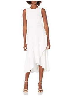 Women's Sleeveless Seamed Midi with Flounce Hem Dress