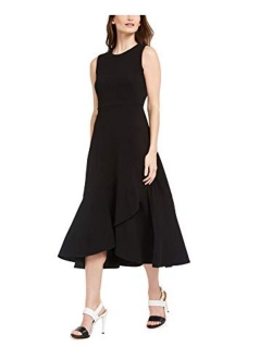 Women's Sleeveless Seamed Midi with Flounce Hem Dress