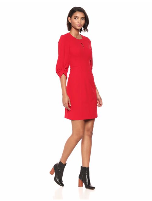 Calvin Klein Women's Solid Blouson Sleeve A-line Dress with Front Keyhole