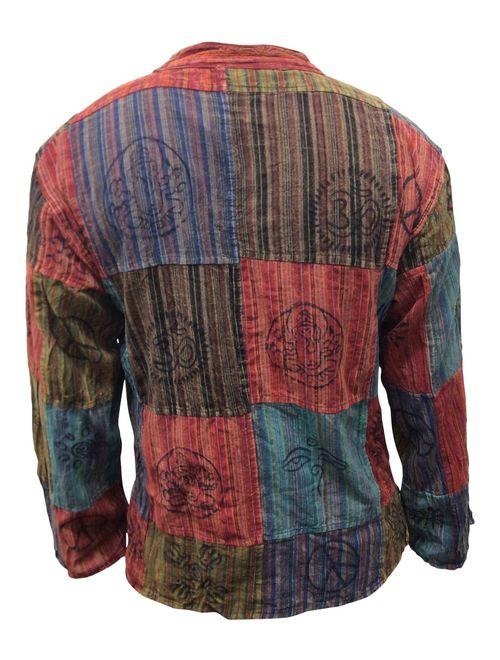 SHOPOHOLIC FASHION Mens Stripe Patchwork Grandad Shirt