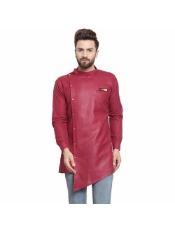 FASHIONZAADI Men's Cotton Short Trail Cut Kurta Casual Wear Shirt Plus Size Buttondown Tunic