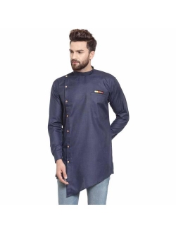 FASHIONZAADI Men's Cotton Short Trail Cut Kurta Casual Wear Shirt Plus Size Buttondown Tunic