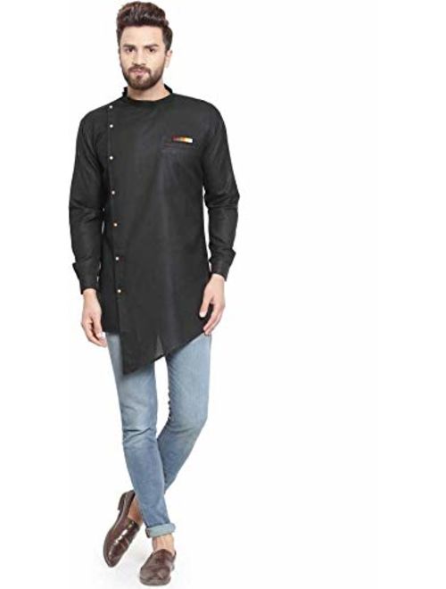 FASHIONZAADI Men's Cotton Short Trail Cut Kurta Casual Wear Shirt Plus Size Buttondown Tunic